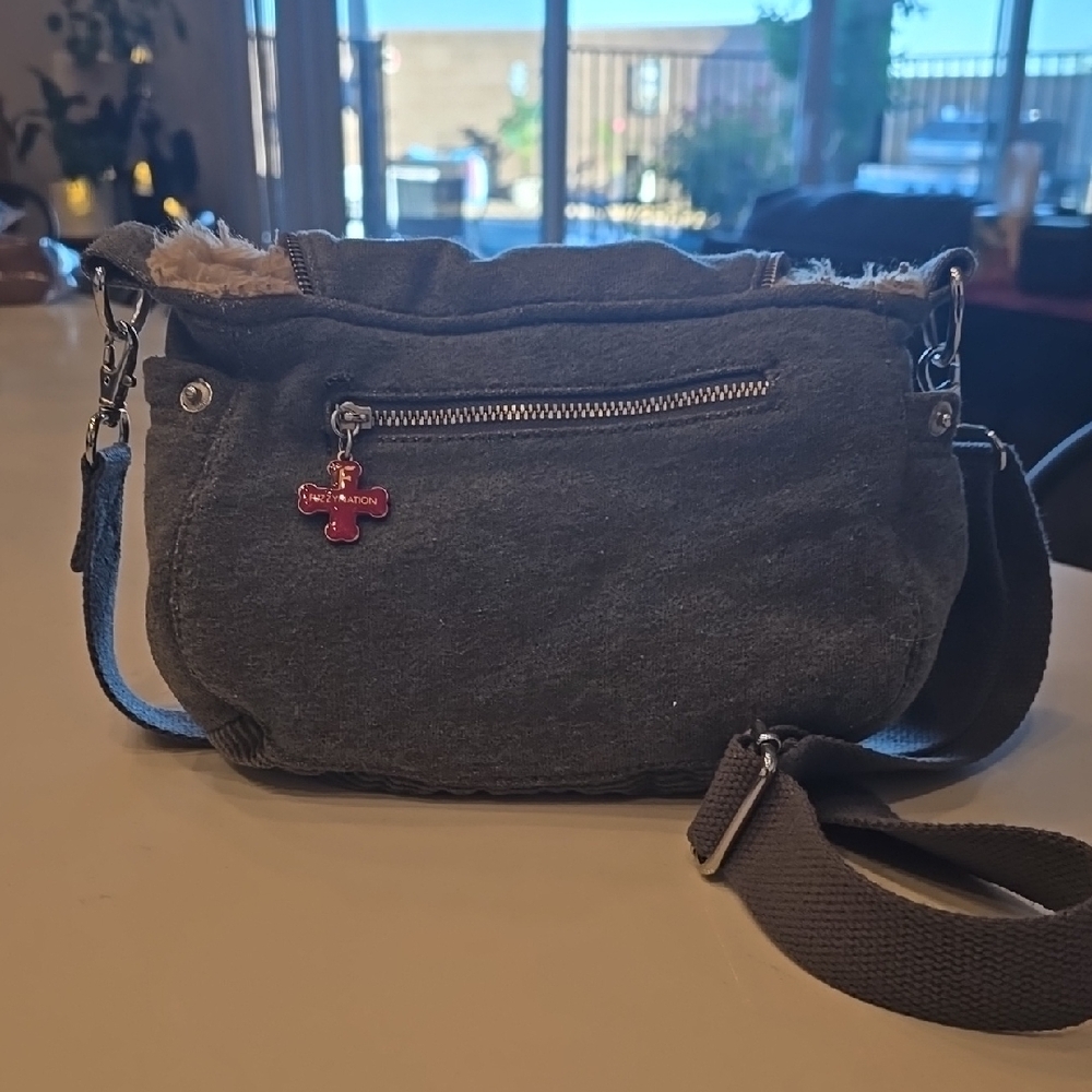 FuzzyNation Gray Crossbody Bag with Red Charm - Picture 3 of 8